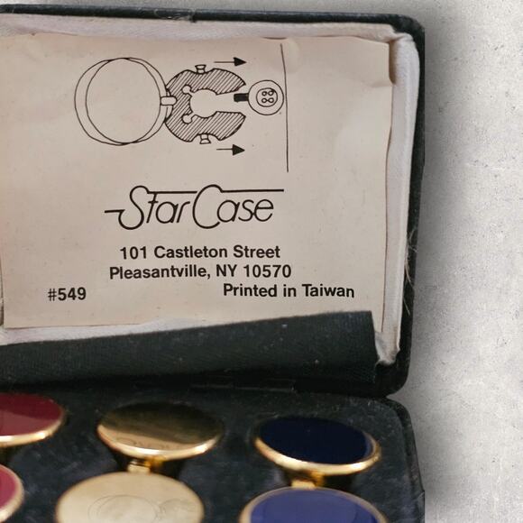 Vintage 3 Pairs Button Links Star Case in Case Gold Tone - Picture 7 of 8